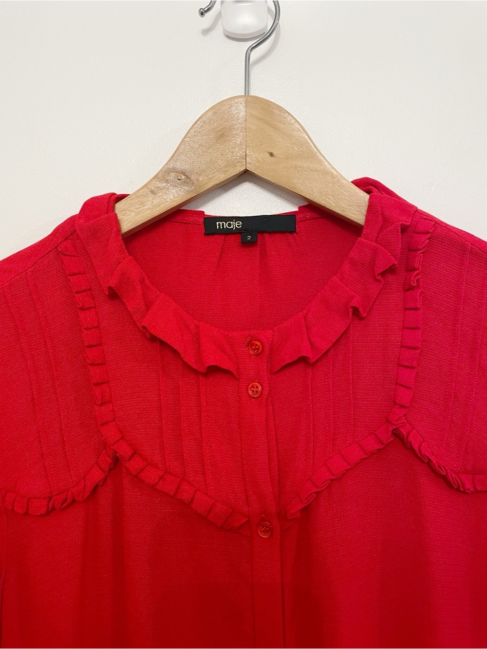 MAJE red CORETTE blouse size M - Picture 12 of 14